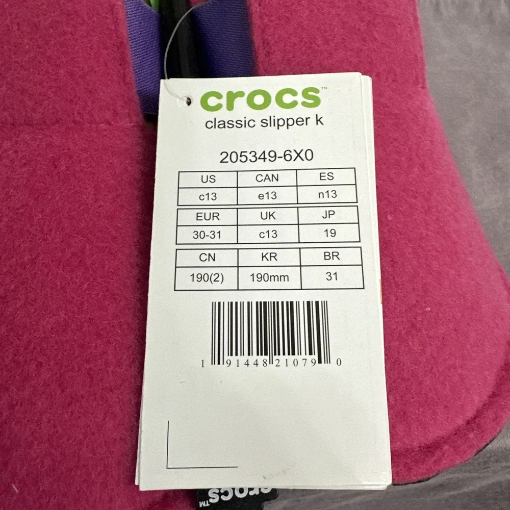 Crocs Kids Size 13 Classic Slippers Candy Pink Fuzzy House Shoes Relaxed Fit